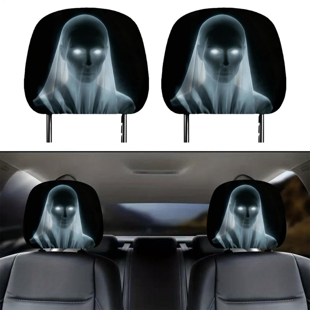 2 Peças Fantasma Noiva Olhos Brilhantes Capas De Encosto De Cabeça Do Carro Estiramento Lavável Fácil Instalação Decoraç