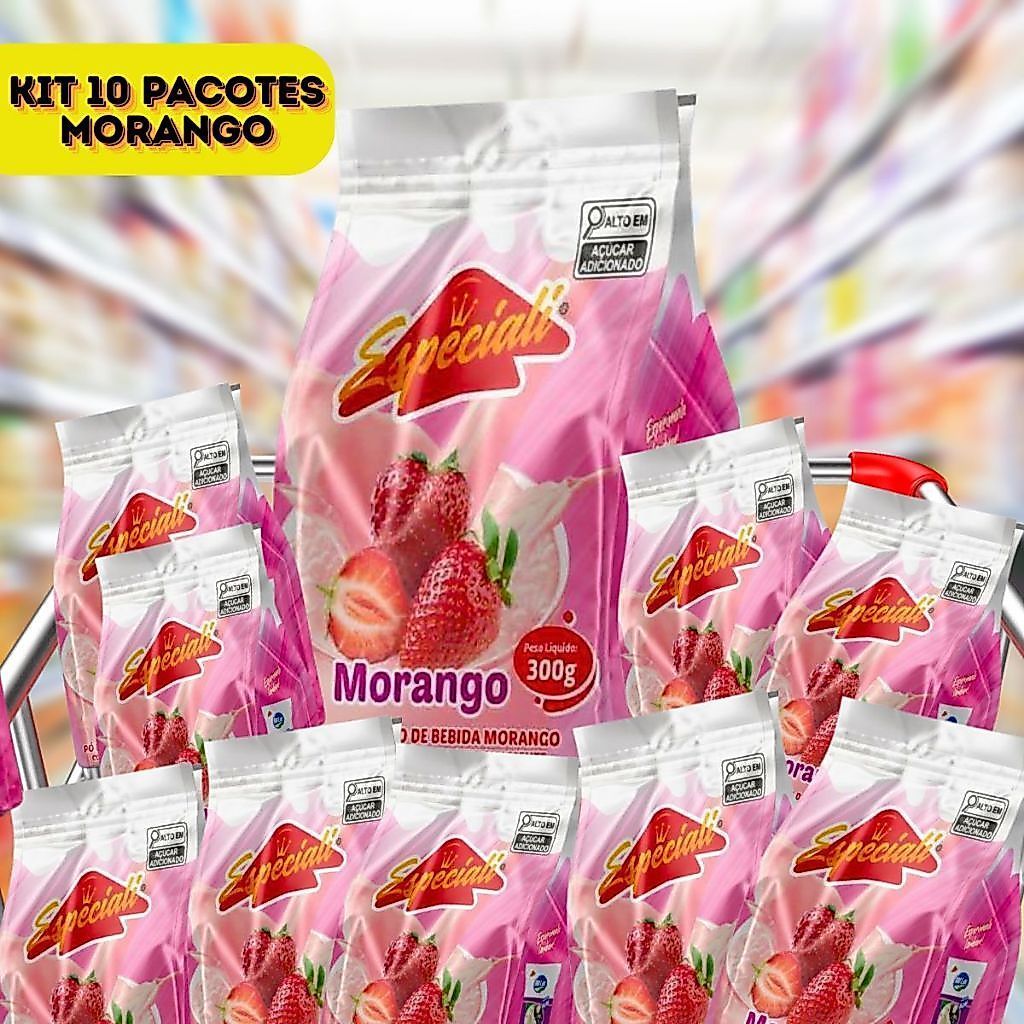 Preparo em pó de Morango Sobremesa Bebida Milk Shake Achocolatado Quik 10 Pacotes