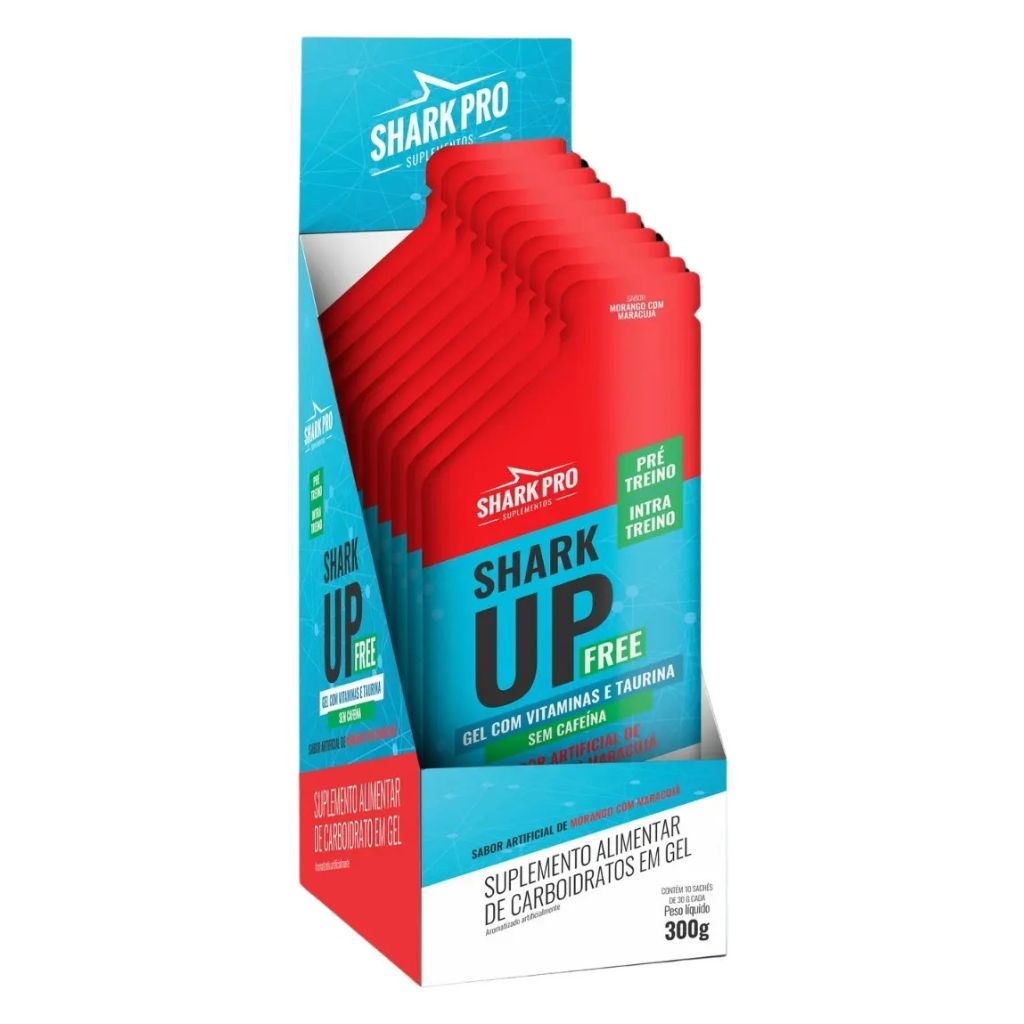 Gel Shark UP Free Display com 10 Sachês de 30g Morango Com Maracujá Shark Pro