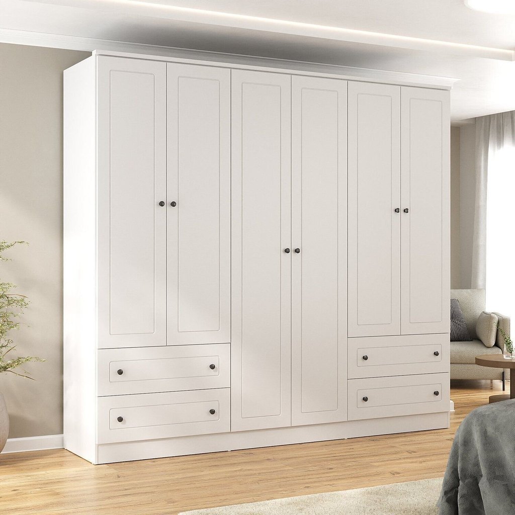 Guarda-Roupa Casal 6 Portas 4 Gavetas Fort Branco Branco