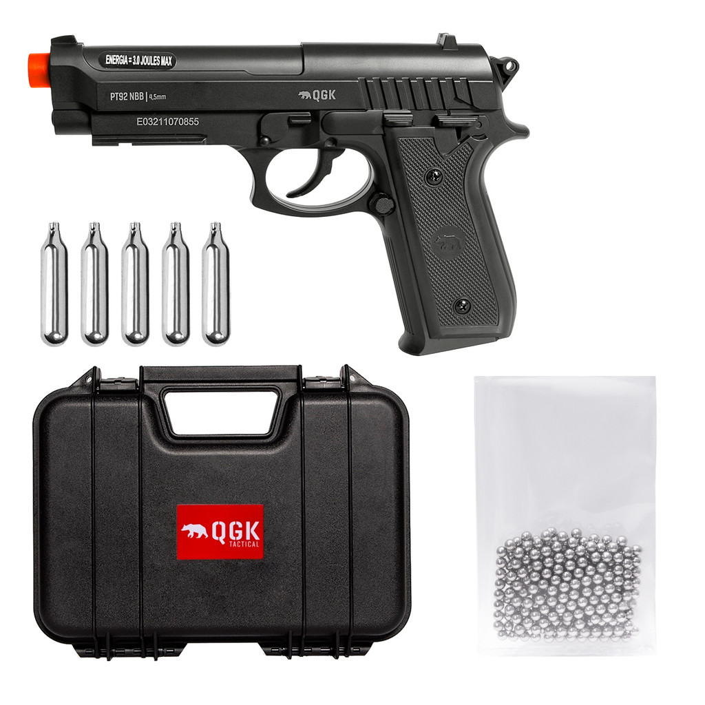 PISTOLA AIRGUN PT92 NBB 4,5MM QGK + CASE + ESFERAS + CO2
