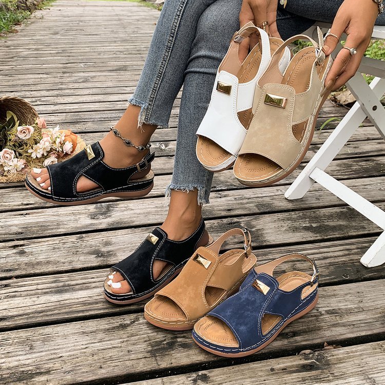 Sandálias femininas de sola grossa, verão novo estilo moda férias à beira-mar sapatos de praia casuais, sapatos feminino