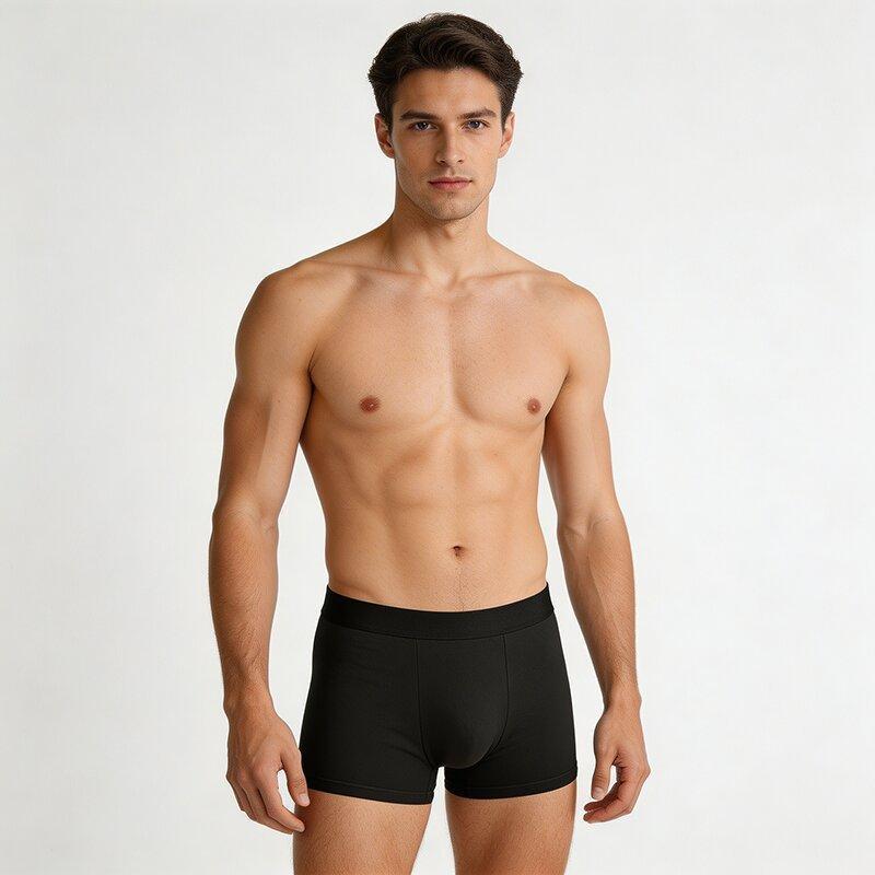 Cuecas Boxer masculinas de algodão de cor sólida respirável esportes lazer confortável estiramento roupa íntima diária