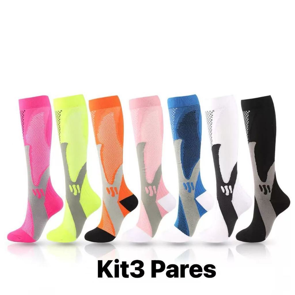 KIT Meia De Compressão Unissex Esportiva 20-30 mmhg Para Maratona/Ciclismo/Futebol/Varizes