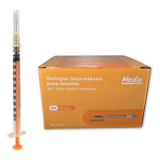 20 Seringas 1ml Agulhada 13x0,45 Insulina Descartavel Medix 1 Ml