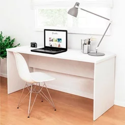 Mesa de Escritório Escrivaninha Tampo 140cm Branco Branco