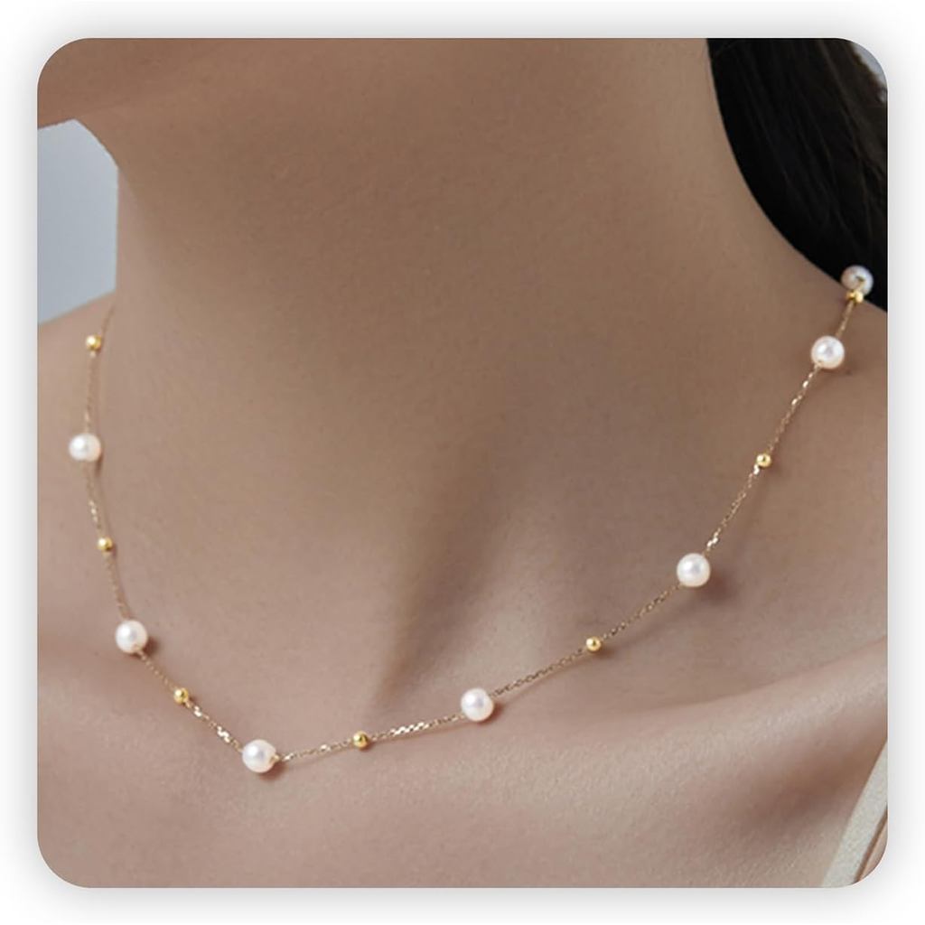 Colares de Pérolas SmileBelle, Gargantilha de Pérolas Margaridas para Mulheres, Colares de Pérolas em Prata e Ouro para 