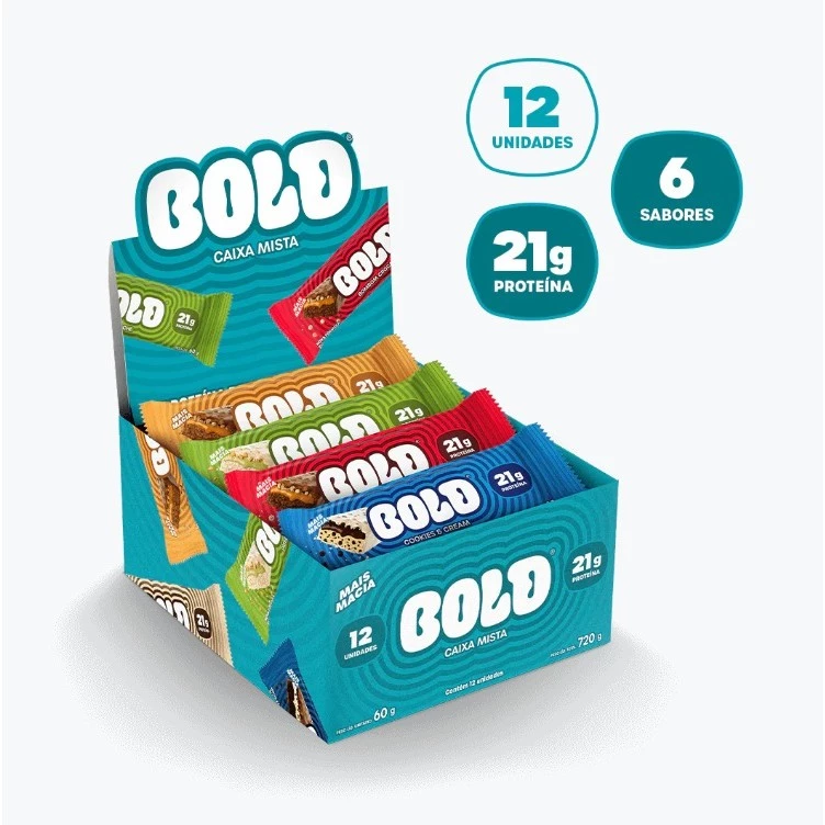 Barra de Proteína BOLD - 21g de Proteína - Caixa Mista com 12 Unidades | 6 Sabores