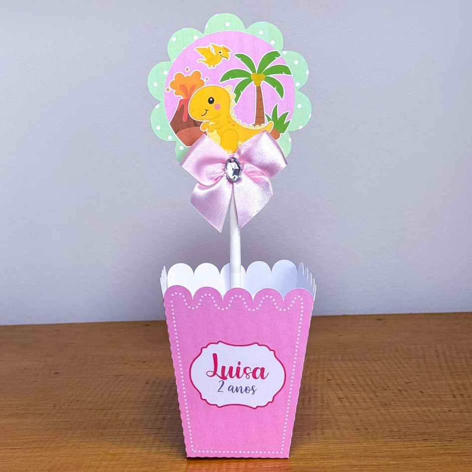 Cachepô  Centro de Mesa Dinossauro Baby rosa Lembrancinhas para Festa Lembrancinhas personalizadas Festa Infantil