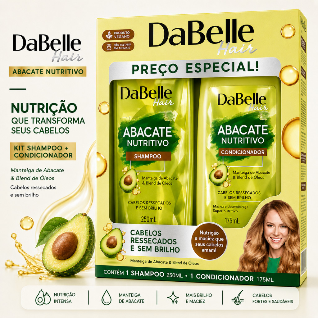 Kit Shampoo e Condicionador DaBelle Abacate 425ml Nutrição e Alinhamento das Cutículas