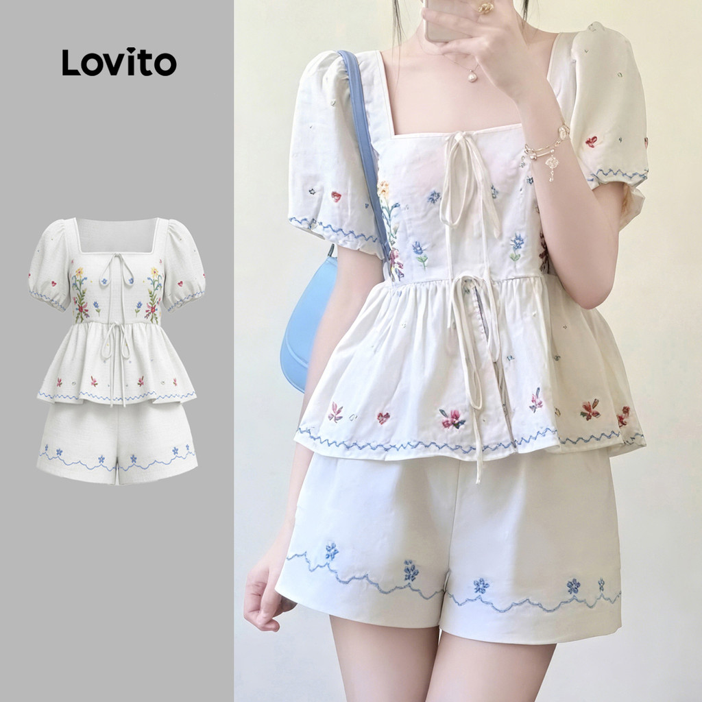 Lovito Feminina Conjuntos De Férias Com Estampa Floral Estilo Resort Confortáveis ​​e Estilosos Para Primavera/verão LK4ED1805