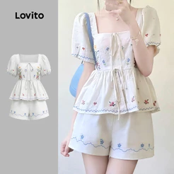 Lovito Feminina Conjuntos De Férias Com Estampa Floral Estilo Resort Confortáveis ​​e Estilosos Para Primavera/verão LK4ED1805