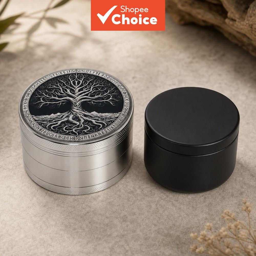 Preto Prata Árvore Metal Manual Moedor De Especiarias Armazenamento Jar Conjunto Hermético Cozinha Tempero Triturador
