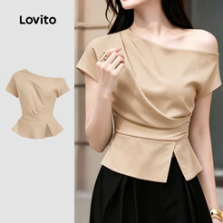 Lovito Blusa Elegante com Caqui de Primavera/verão para Mulheres L195ED310