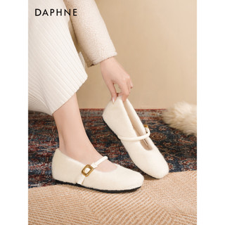 Daphne sapatos de pele de pelúcia feminino 2026 novo estilo outono inverno branco Mary Jane sapatos femininos aumento in