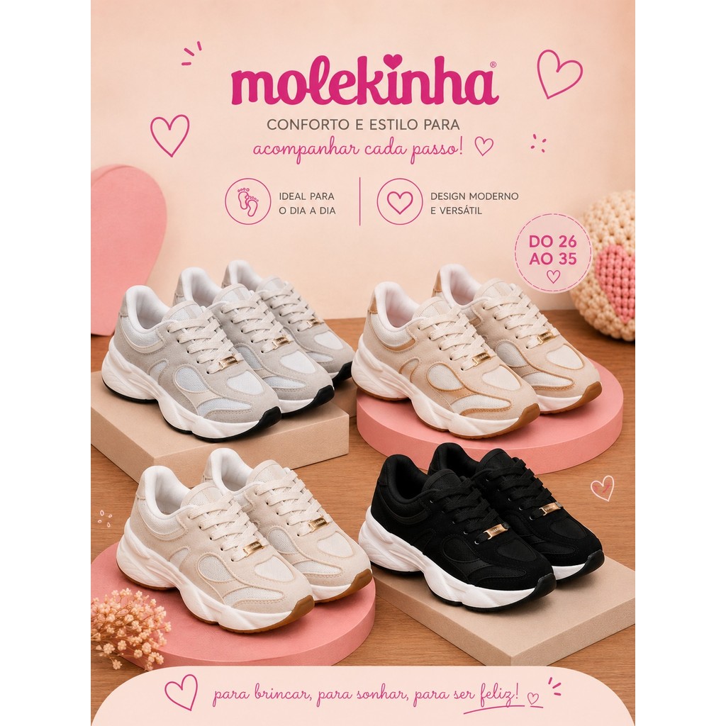 Tênis Molekinha Casual Chunky Estilo Esportivo Moderno Feminino