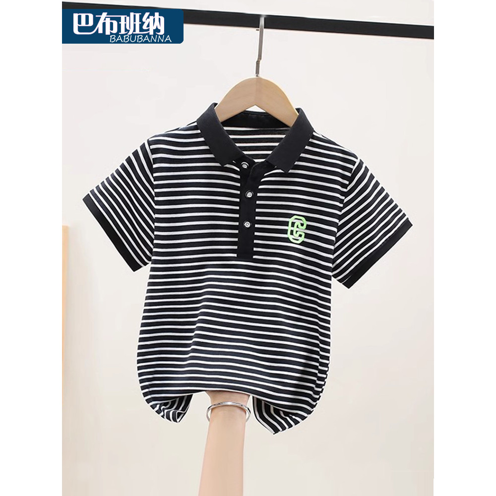 Meninos camiseta de manga curta verão 2026 novo estilo crianças listrado camiseta grandes crianças camisa polo meninos v