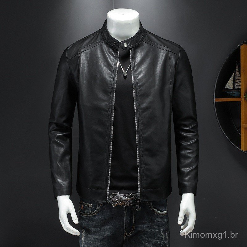 Jaqueta de Couro Masculina Fina, Casaco Casual de Motociclista Masculino, Roupas Masculinas