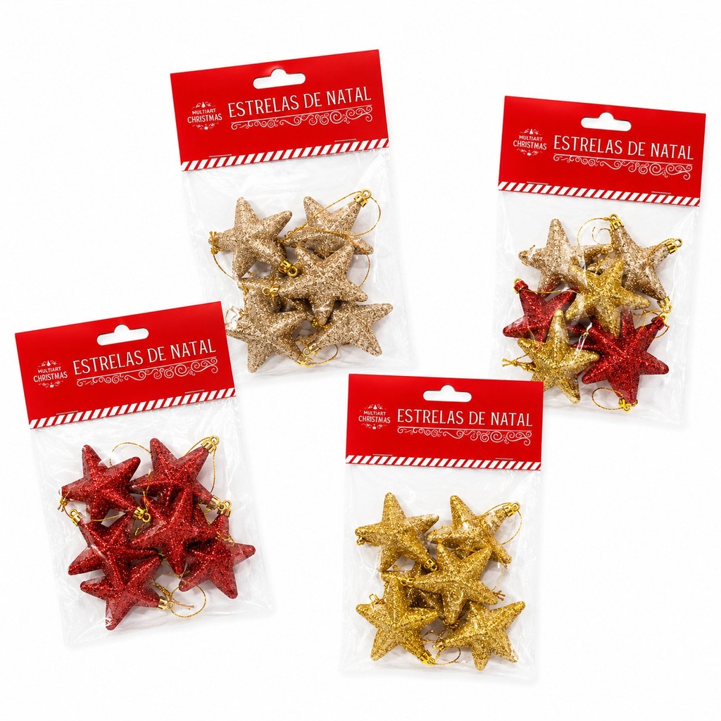 Enfeite de Natal Estrelinha Glitter Com 6
