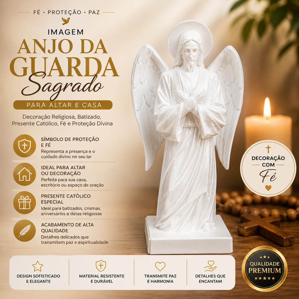 Imagem Anjo da Guarda Sagrado para Altar e Casa | Decoração Religiosa, Batizado, Presente Católico, Fé e Proteção Divina