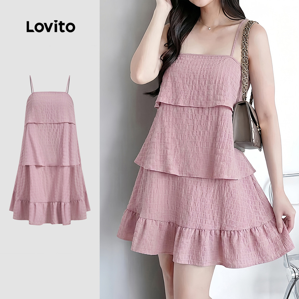 (New Arrival) Lovito Vestido Elegante com Babados em Camadas Perfeito para Prima