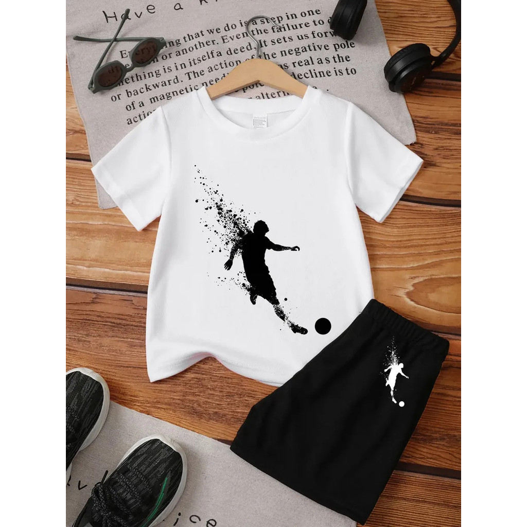 Conjunto Infantil Menino Futebol Camiseta Bermuda Estampada Look Esportivo Roupa Infantil