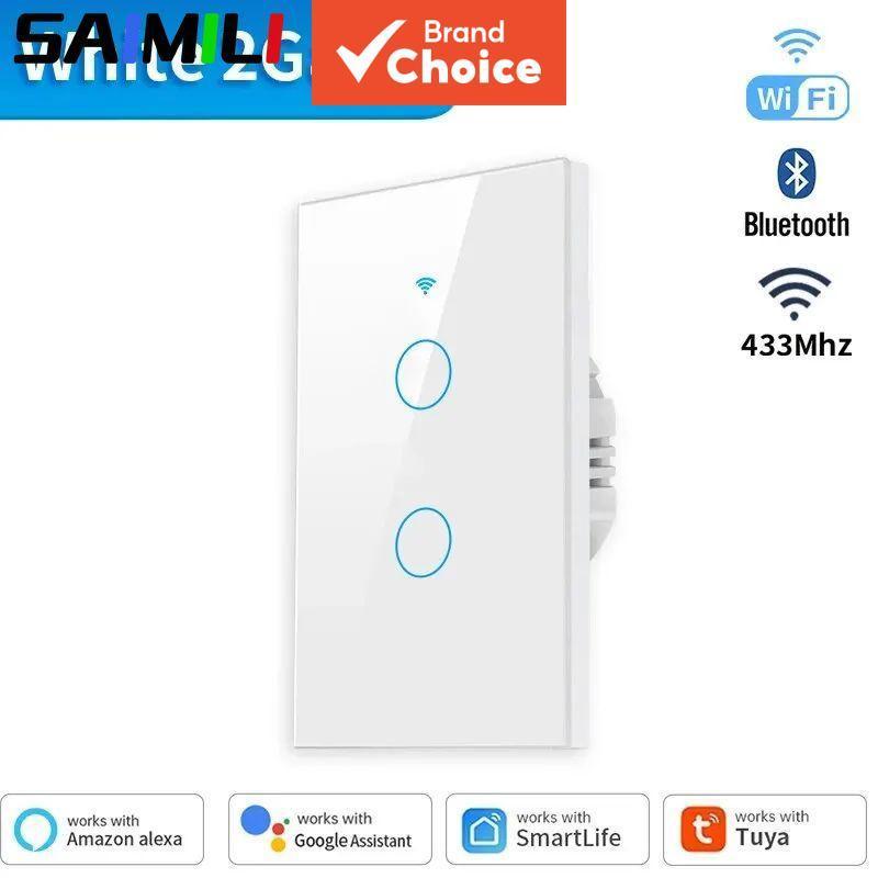 Interruptor Inteligente de Luz WiFi Tuya SAIMILI para Casa Inteligente, Compatível com Alexa e Google Home, 2 Gang,