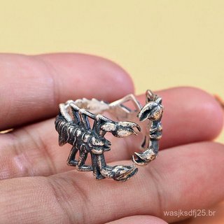 Anel Ajustável de Escorpião Exagerado para Homens, Estilo Hip Hop Vintage, Joia de Animal em Prata Punk
