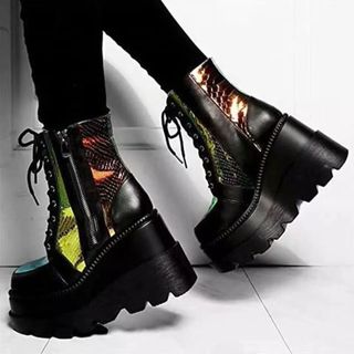 TAMANHO35-43, Botas Curtas Femininas, Botas de Couro Outono Inverno Sapatos de Plataforma de Cano Alto Feminino Salto Ul