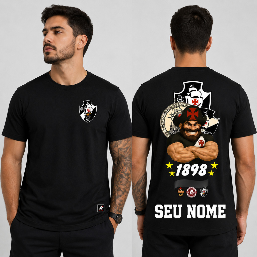 Camiseta Personalizada Vasco da Gama Com Nome Camisa Torcedor Gigante da Colina Futebol