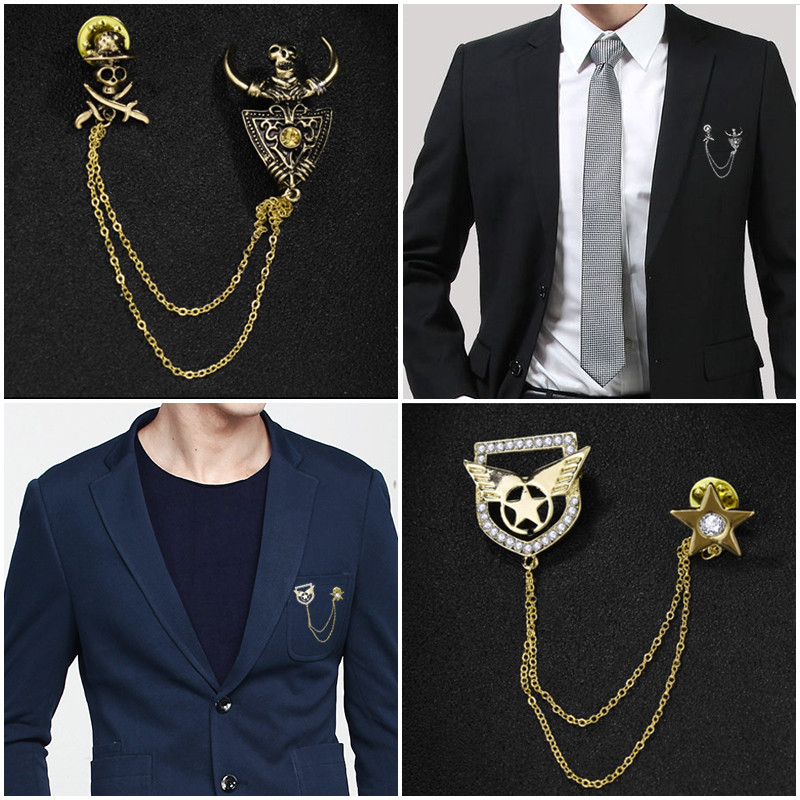 Retro negócios broche terno masculino broche camisa acessórios da moda All-Match na moda estilo britânico colar pino fiv