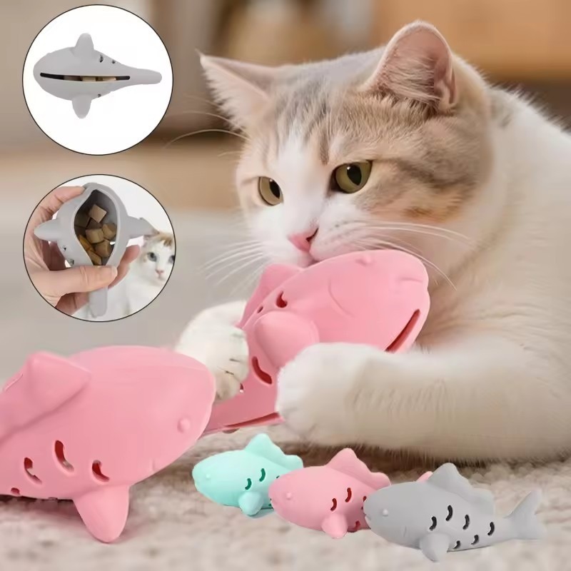 Brinquedo De Mastigar Para Gatos Em Formato De Tubarão De Silicone-Brinquedos Alívio Do Estresse Animais De Estimação-Su