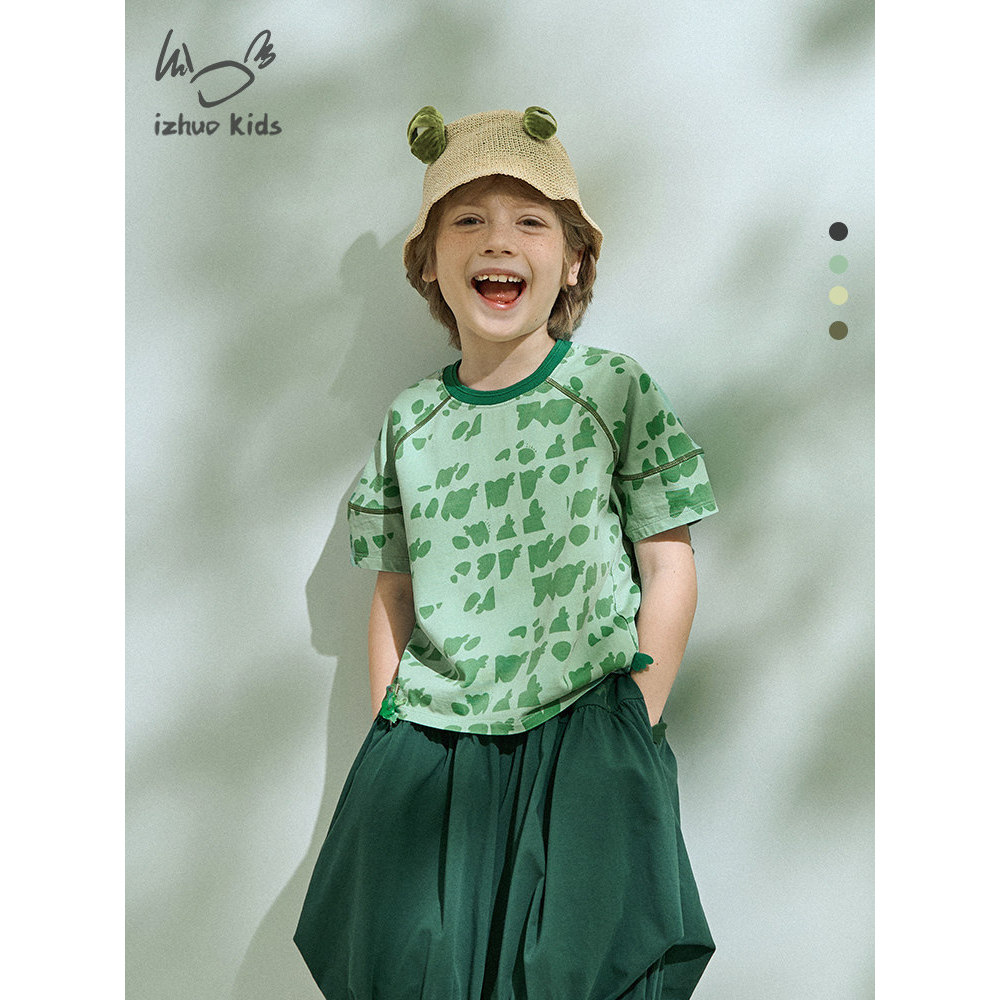 Japonês Wear crianças sapo impressão completa camiseta meninos meninas verão novo estilo crianças de manga curta solta t