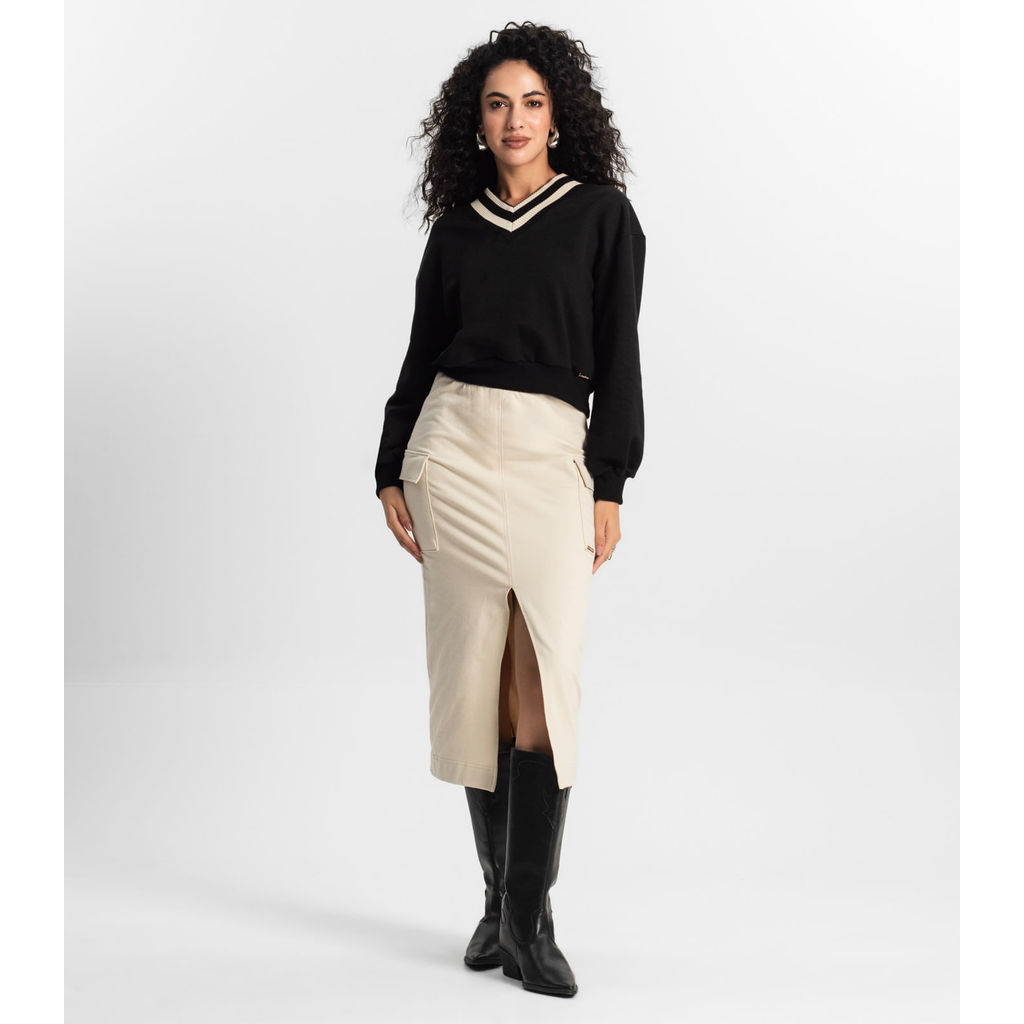 Saia Midi Cargo Feminino Rovitex Bege