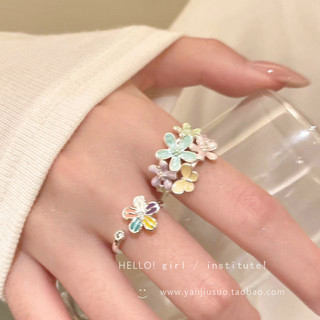 Pintura de flores ~ dopamina flor anel feminino nicho Design aberto gotejamento esmalte anel verão doce índice dedo anel