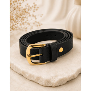 Cinto de couro feminino elegante, fecho de pino ajustável, tira fina para vestido ou jeans