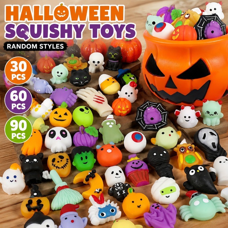 30/60 Pçs Brinquedos Moles De Halloween , Abóbora Fantasma Morcego Alívio Do Estresse Brinquedo Lavável Durável , Favore