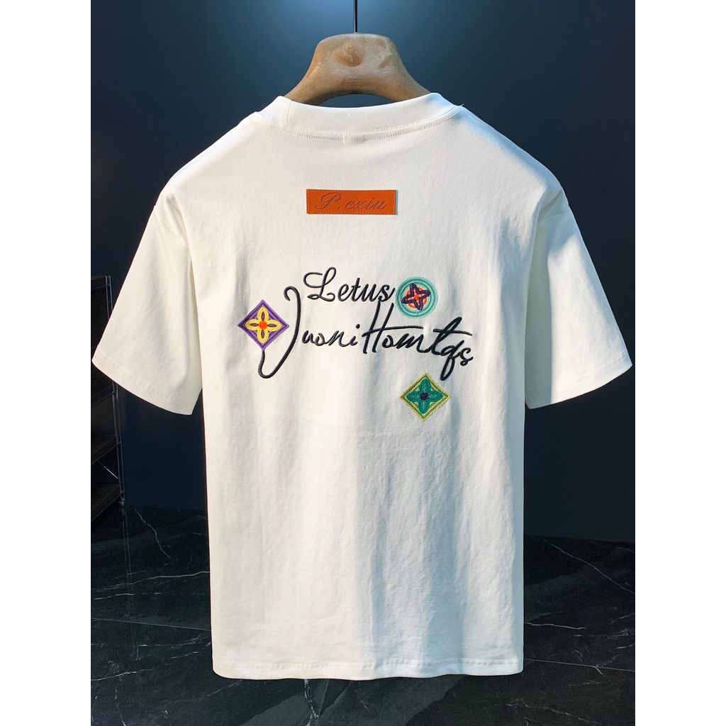 Street Wear High-End carta bordado camiseta masculina 2026 verão novo estilo de manga curta em torno do pescoço solto pu