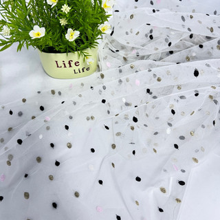 Tecido de malha bolinhas renda tecido bordado vestido de casamento cortina de gaze roupas de bebê pano decorativo cabeça