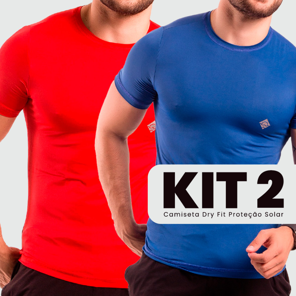 Kit 2 Camisa Camiseta Academia Masculina Dry Fit Proteção Solar UV50 Segunda Pele Manga Curta