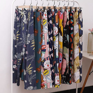 Verão meia-idade mãe pijama calças influenciador feminino ins calças de perna larga puro algodão seda tornozelo comprime