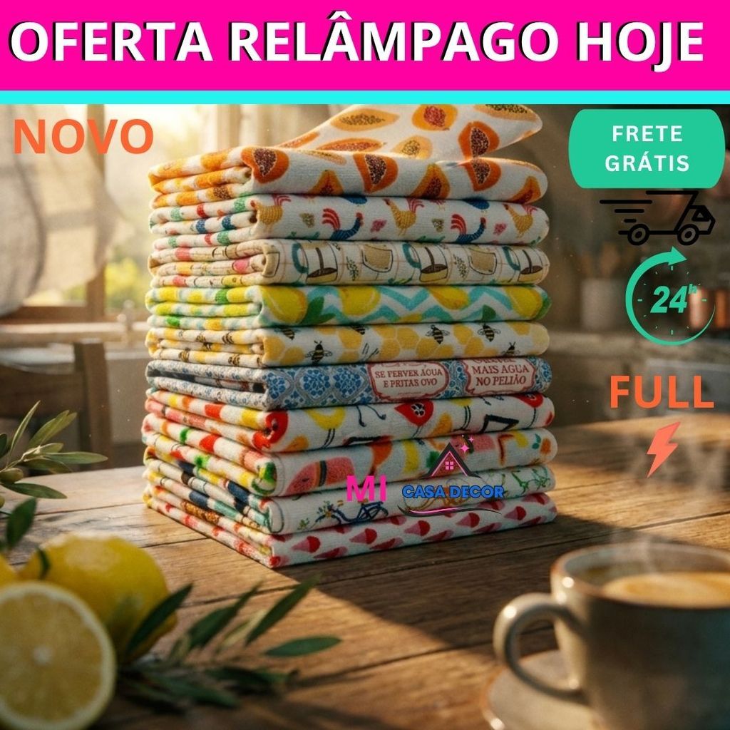 Pano de Copa Atoalhado Felpudo Alta qualidade Algodão Kit 10 Peças