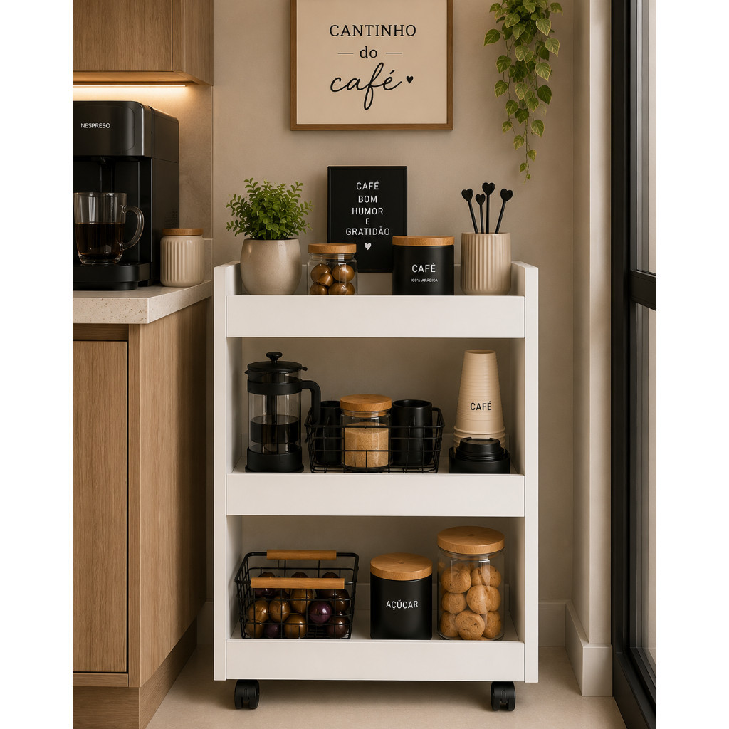 Carrinho Esmalteira Auxiliar Organizador Multiuso Salão Manicure Barbearia Cozinha 3 Prateleiras com Rodinhas