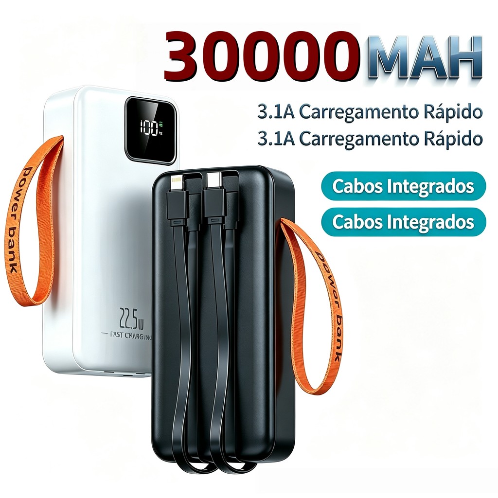 Power Bank 30000mAh, Carregador Portátil Turbo 22,5W com Carregamento Rápido PD