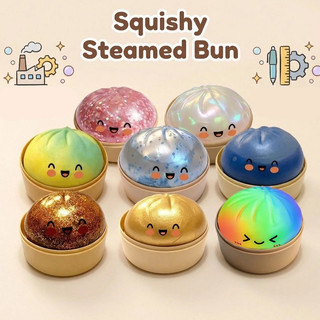 Bolinho De Pão Macio Com Glitter Arco-Íris Baozi Squishy Slime Portátil Brinquedo Para Alívio Do Estresse