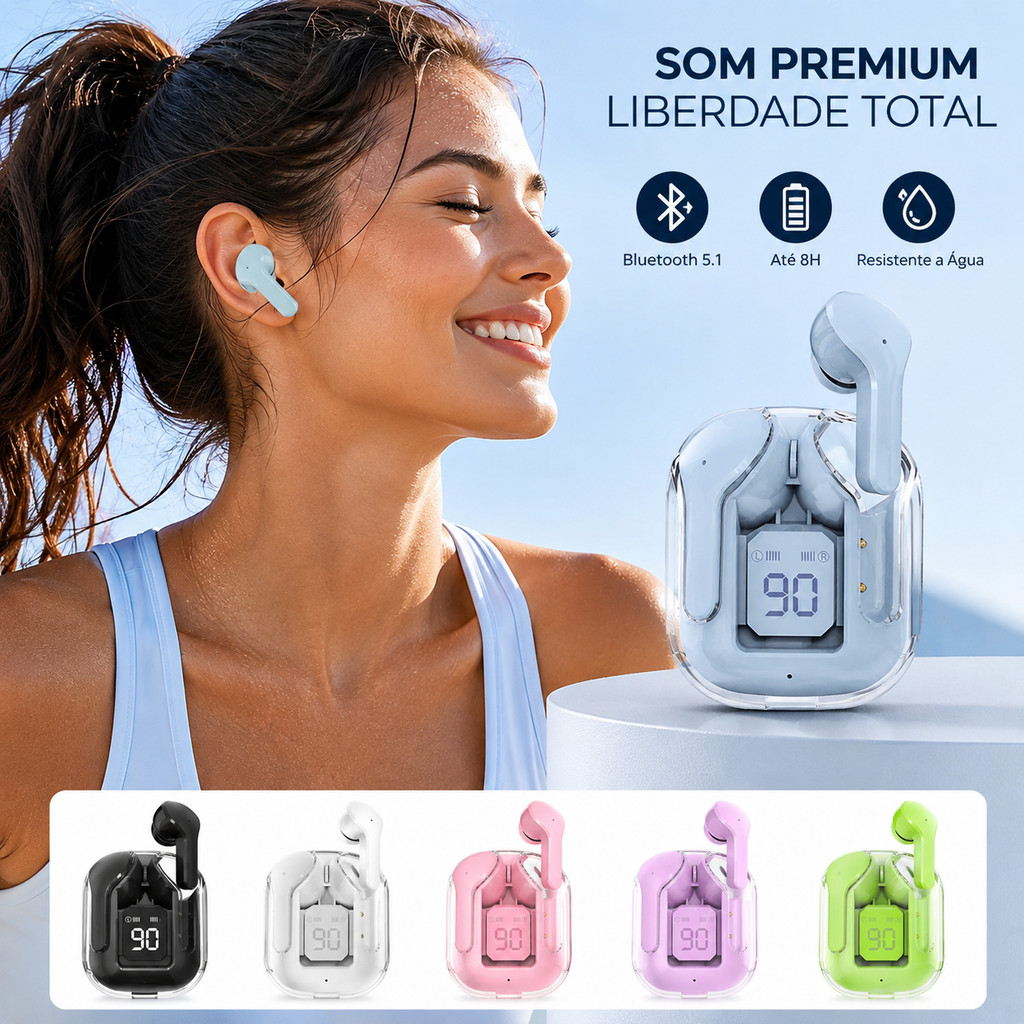 Fone Bluetooth 5.1 Sem Fio Estéreo HiFi com Microfone Estojo Display LED