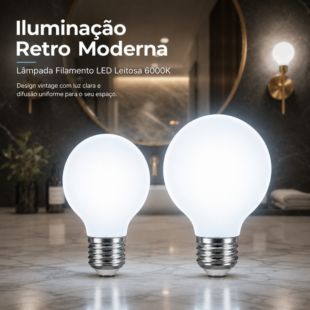 Lâmpada LED Filamento Leitosa 6000K Branca Fria Bivolt E27 Vintage Retrô Decorativa