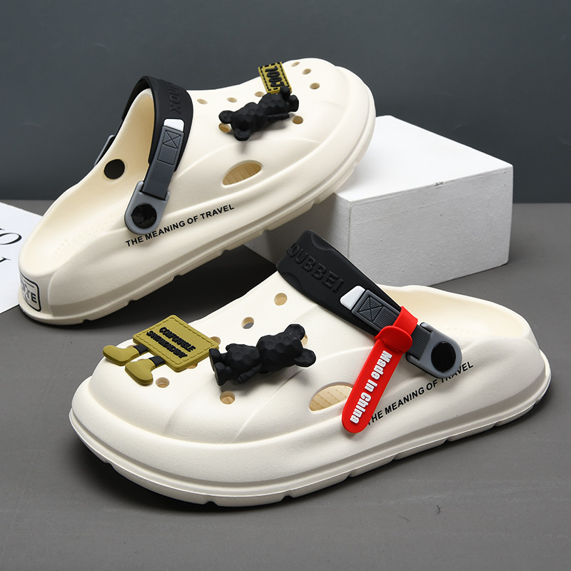 Buraco sapatos masculinos verão rua wear exterior usar sola grossa merda-piso esportes lazer condução dupla utilização