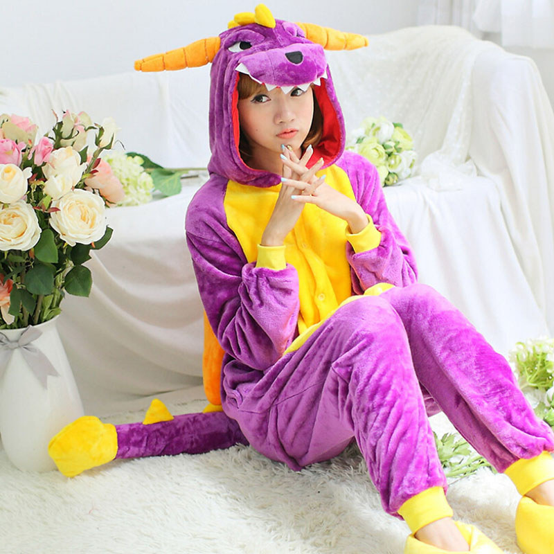 Dinossauro roxo dos desenhos animados pijamas de uma peça adulto bonito Anime crianças engrossado primavera outono das m