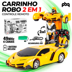 Carrinho Robô 2 Em 1 Que Transforma Controle Remoto Recarregável Escala 1 18 Infantil Menino